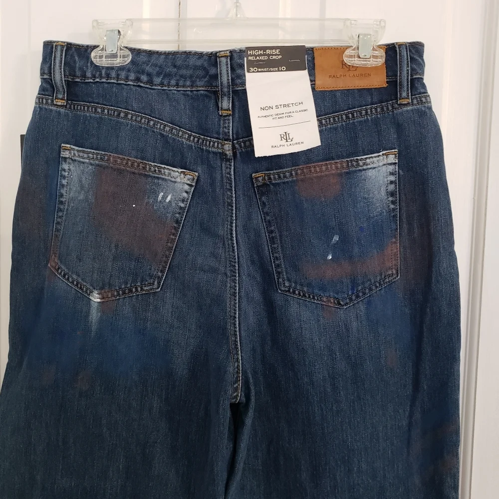 Lauren Ralph Lauren Womens Atlas Wash Jeans‎ SZ 10 Relaxed Crop Painted G…